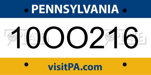 10OO216 Pennsylvania License Plate