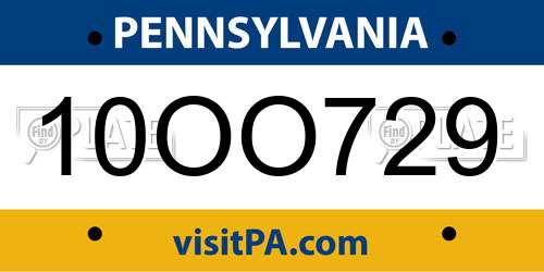 10OO729 Pennsylvania License Plate