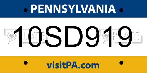10SD919 Pennsylvania License Plate
