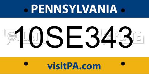 10SE343 Pennsylvania License Plate