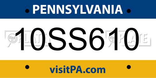 10SS610 Pennsylvania License Plate