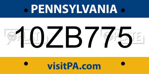 10ZB775 Pennsylvania License Plate