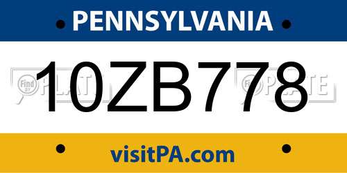 10ZB778 Pennsylvania License Plate