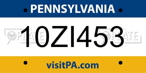 10ZI453 Pennsylvania License Plate