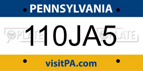110JA5 Pennsylvania License Plate