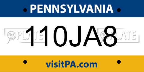 110JA8 Pennsylvania License Plate