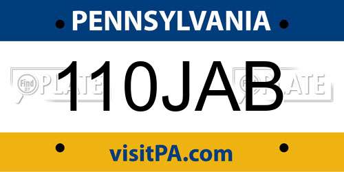 110JAB Pennsylvania License Plate
