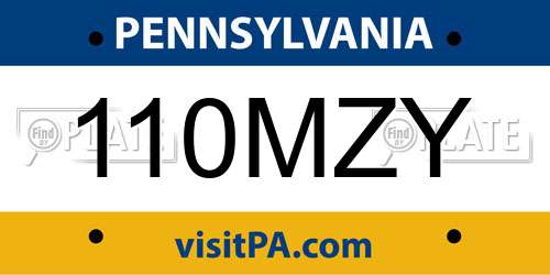 110MZY Pennsylvania License Plate