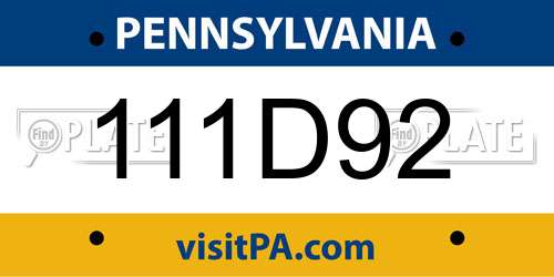 111D92 Pennsylvania License Plate