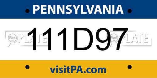111D97 Pennsylvania License Plate