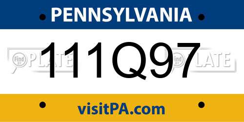 111Q97 Pennsylvania License Plate