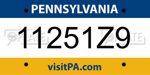 11251Z9 Pennsylvania License Plate