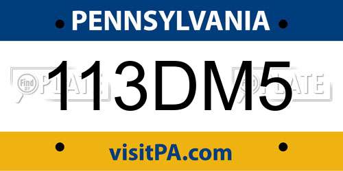 113DM5 Pennsylvania License Plate