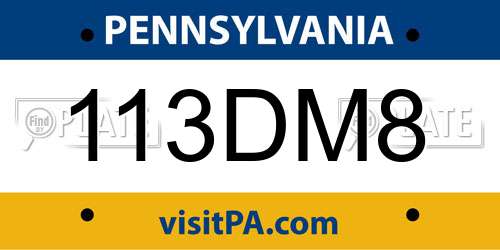 113DM8 Pennsylvania License Plate
