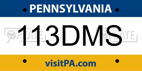 113DMS Pennsylvania License Plate