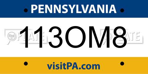 113OM8 Pennsylvania License Plate