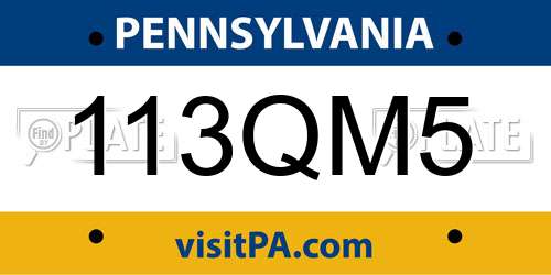 113QM5 Pennsylvania License Plate