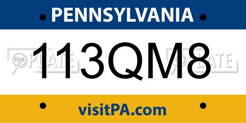 113QM8 Pennsylvania License Plate