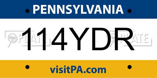 114YDR Pennsylvania License Plate