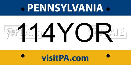 114YOR Pennsylvania License Plate