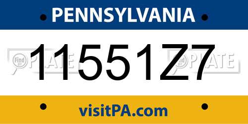 11551Z7 Pennsylvania License Plate