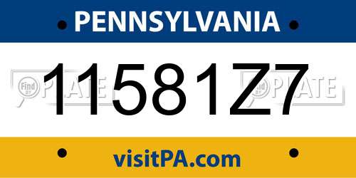 11581Z7 Pennsylvania License Plate