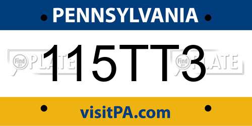 115TT3 Pennsylvania License Plate