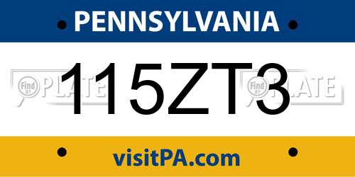 115ZT3 Pennsylvania License Plate