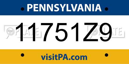11751Z9 Pennsylvania License Plate