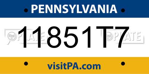 11851T7 Pennsylvania License Plate