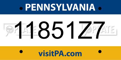 11851Z7 Pennsylvania License Plate