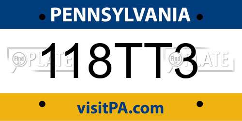 118TT3 Pennsylvania License Plate