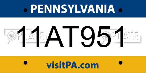 11AT951 Pennsylvania License Plate
