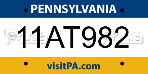 11AT982 Pennsylvania License Plate