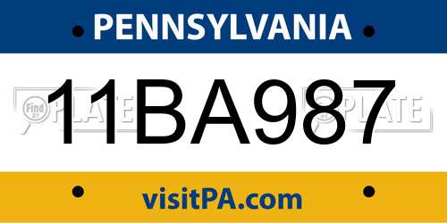 11BA987 Pennsylvania License Plate