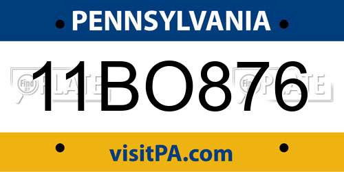 11BO876 Pennsylvania License Plate