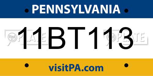 11BT113 Pennsylvania License Plate