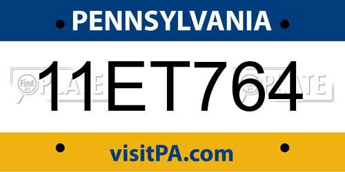 11ET764 Pennsylvania License Plate