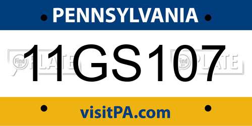 11GS107 Pennsylvania License Plate