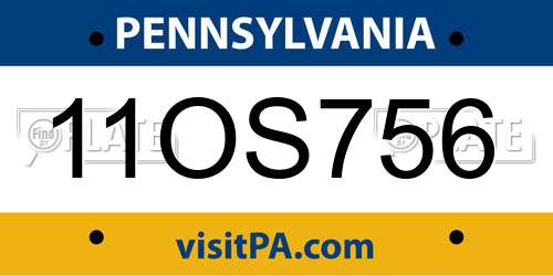 11OS756 Pennsylvania License Plate