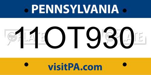 11OT930 Pennsylvania License Plate
