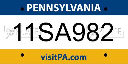 11SA982 Pennsylvania License Plate