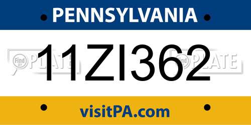11ZI362 Pennsylvania License Plate