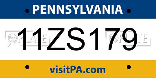 11ZS179 Pennsylvania License Plate