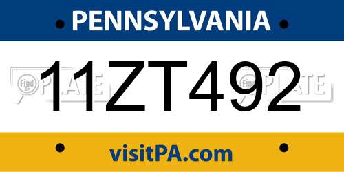 11ZT492 Pennsylvania License Plate