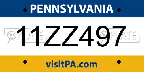 11ZZ497 Pennsylvania License Plate