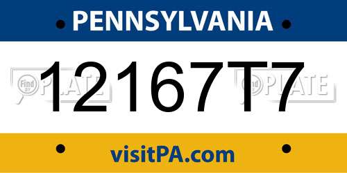 12167T7 Pennsylvania License Plate