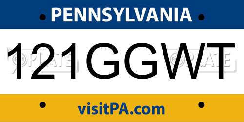 121GGWT Pennsylvania License Plate