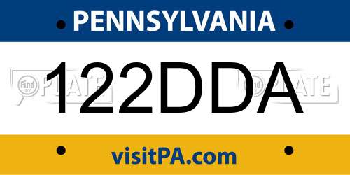 122DDA Pennsylvania License Plate