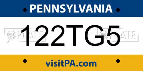 122TG5 Pennsylvania License Plate